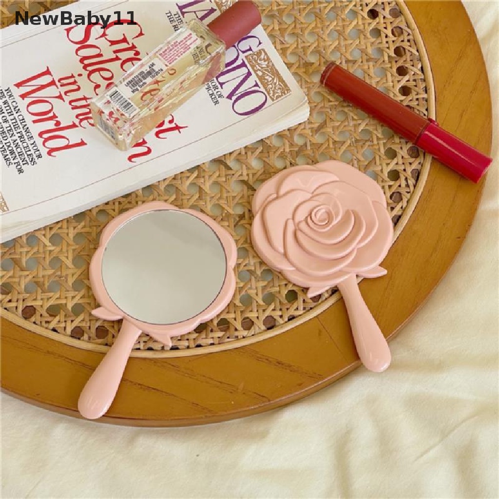 [Hàng mới về] Gương trang điểm cầm tay thiết kế hình hoa hồng phong cách vintage