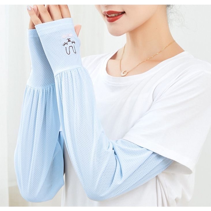 Găng tay chống nắng dài tay dành cho phụ nữ vải lưới thoáng mát hình họa tiết ngộ nghĩnh đáng yêu