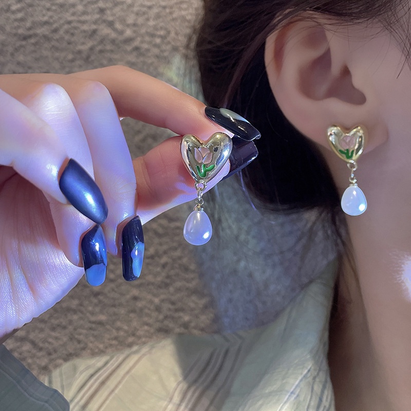 Khuyên Tai Hình Hoa Tulip Đính Ngọc Trai Thời Trang Mùa Hè Cho Nữ