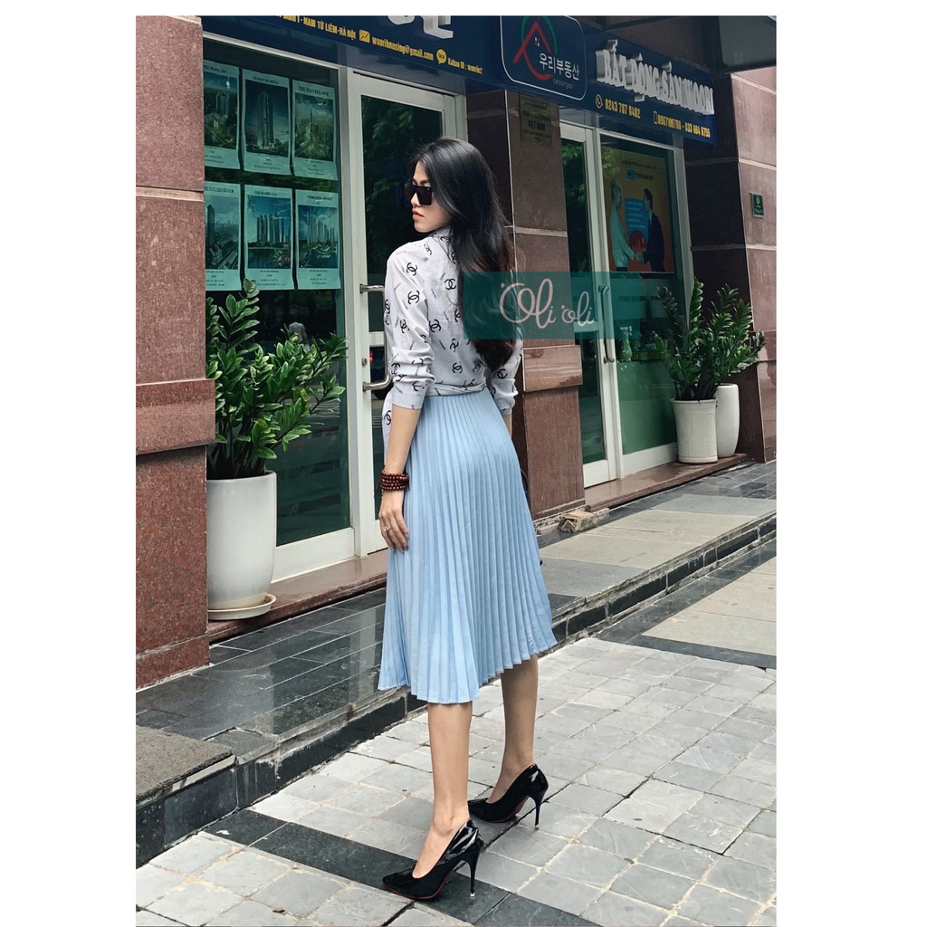 CHÂN VÁY XẾP LY màu xanh dương nhạt Olioli Fashion | BigBuy360 - bigbuy360.vn