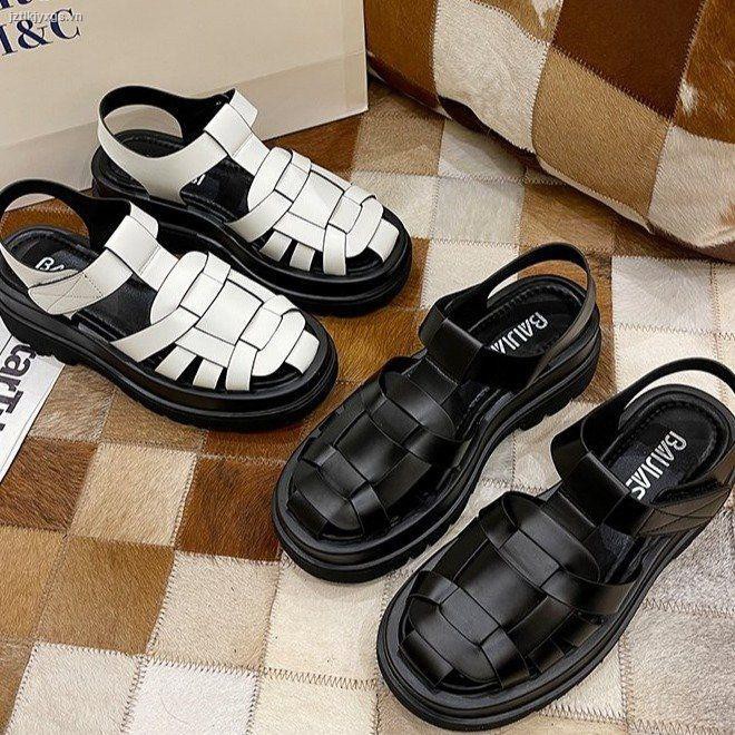 Xăng đan đế dày màu đen thời trang thể thao mùa hè cho nữ