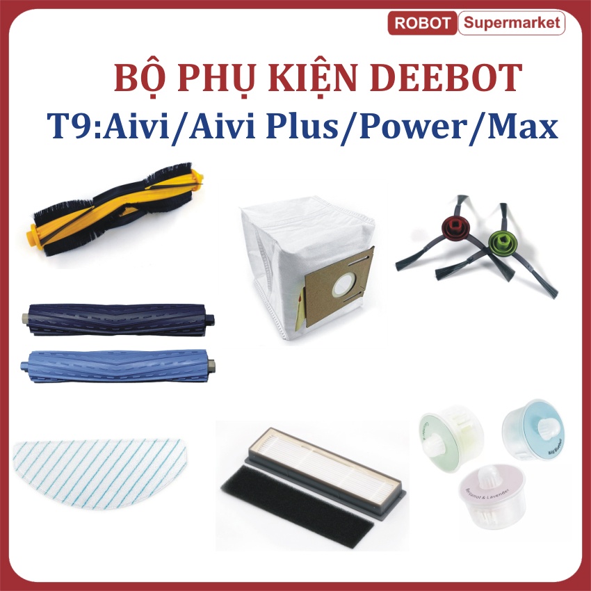 Bộ phụ kiện khăn, chổi cạnh, chổi chính, lọc bụi Robot Ecovasc Deebot Ozmo T9, T9 Aivi, T9 Power, T9 Max, T9 Aivi Plus