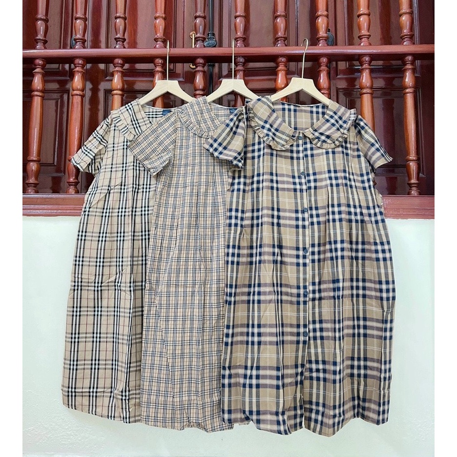 Váy Mùa Hè Kẻ Caro Nâu Thiết Kế Thời Trang Xinh Xắn bầu bí bon chen được nhé