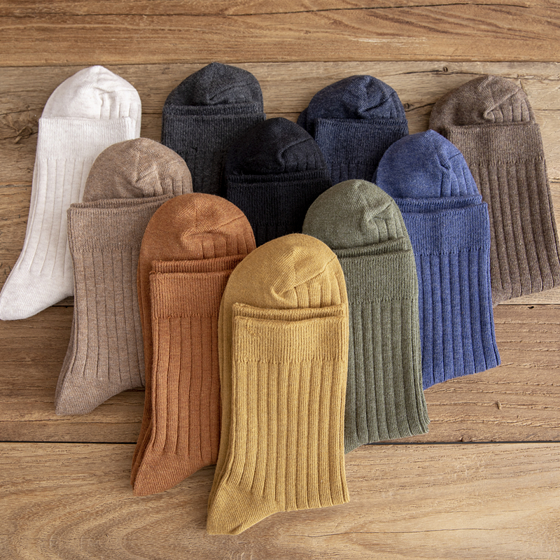 Vớ vải cotton ống cao lửng trơn màu xanh dương hải quân giữ ấm dành cho nam