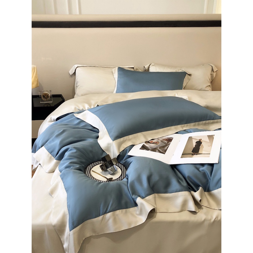 Bộ chăn ga gối trơn cao cấp 100%Tencel 120s phối 2 màu chăn viền siêu xịn mịn, mát lạnh 6 màu tùy chọn