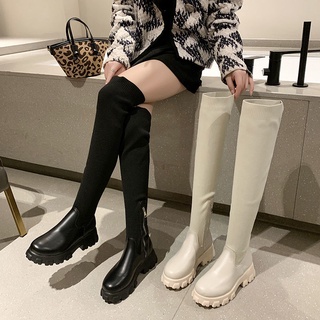 Boot nữ  giày đế cao bốt nữ giày boot nữ Giày nữ cỡ lớn Bốt cao quá đầu gối 36-43 thước Anh bốt đế dày muffin dài Bốt nữ ống lớn Bốt nữ ống lớn Bốt đàn hồi mỏng