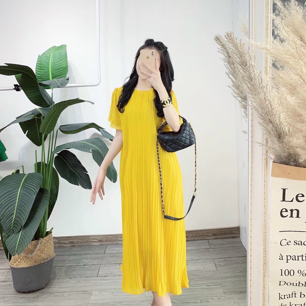 Đầm xếp ly dáng suông cổ tròn (bầu bí bon chen thoải mái) + hình thật