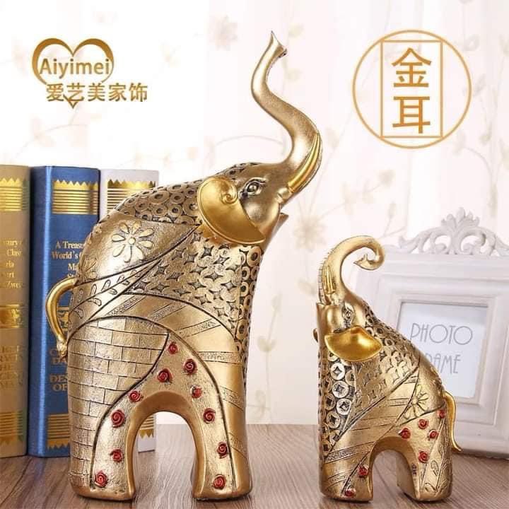 Tượng Đôi Voi Vàng Tài Lộc decor Nhà Cửa Phong Cách Bắc Âu