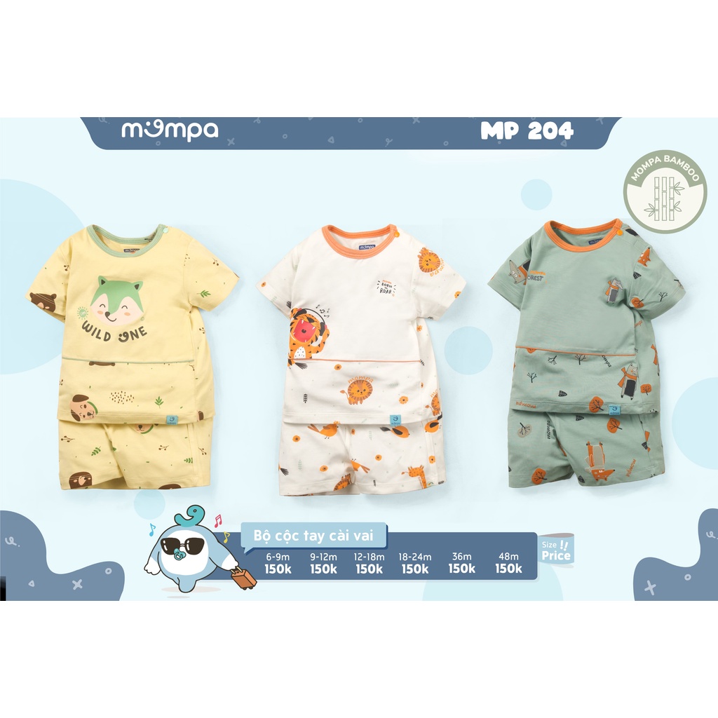 MP204 Bộ cộc tay cài vai Mompa vải sợi tre bamboo (9-36M)