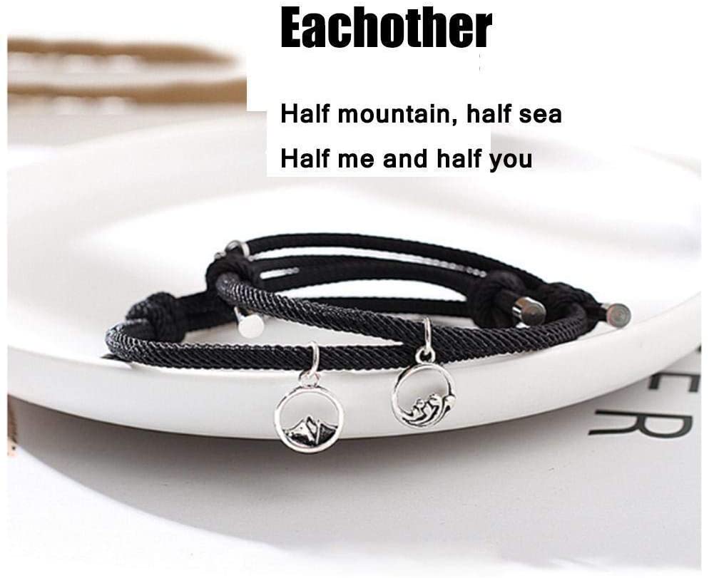 2 vòng tay bện dây dính bằng nam châm có thể điều chỉnh dành cho nam nữ tình nhân