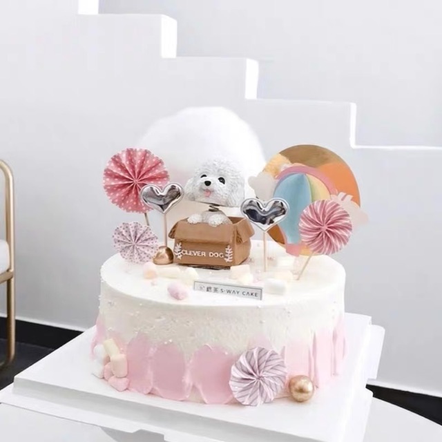 5 CHÓ NHỰA NGỒI GIỎ TRANG TRÍ BÁNH KEM