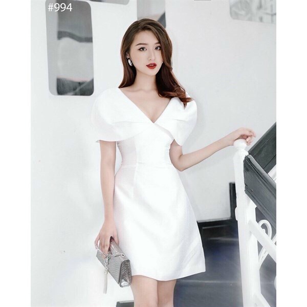 Đầm dự tiệc cưới sang chảnh, đầm tiểu thư hàn quốc thiết kế tinh tế, cổ v cánh sen tôn dáng đẹp