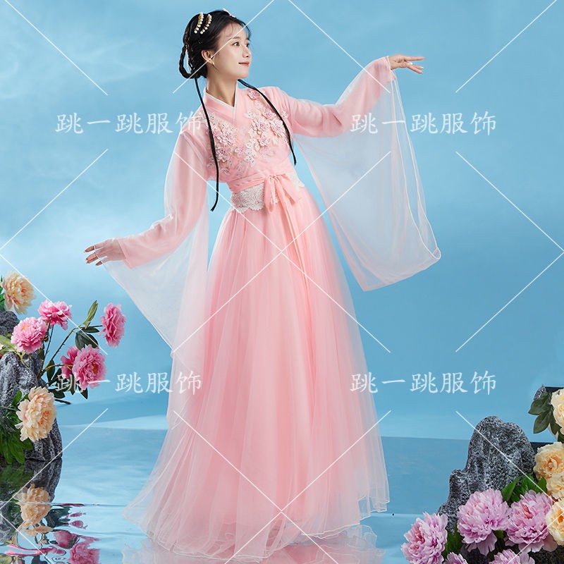 Chân váychân váy tennis☒✎Hanfu Fairy màu hồng Trang phục cổ đại Phong cách gốc Trung Quốc Siêu tích chảy dưới vá