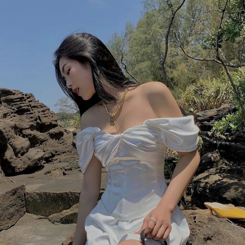 🦋Áo Phi Bóng Xoắn Ngực Rớt Vai Siêu Xinh🦋