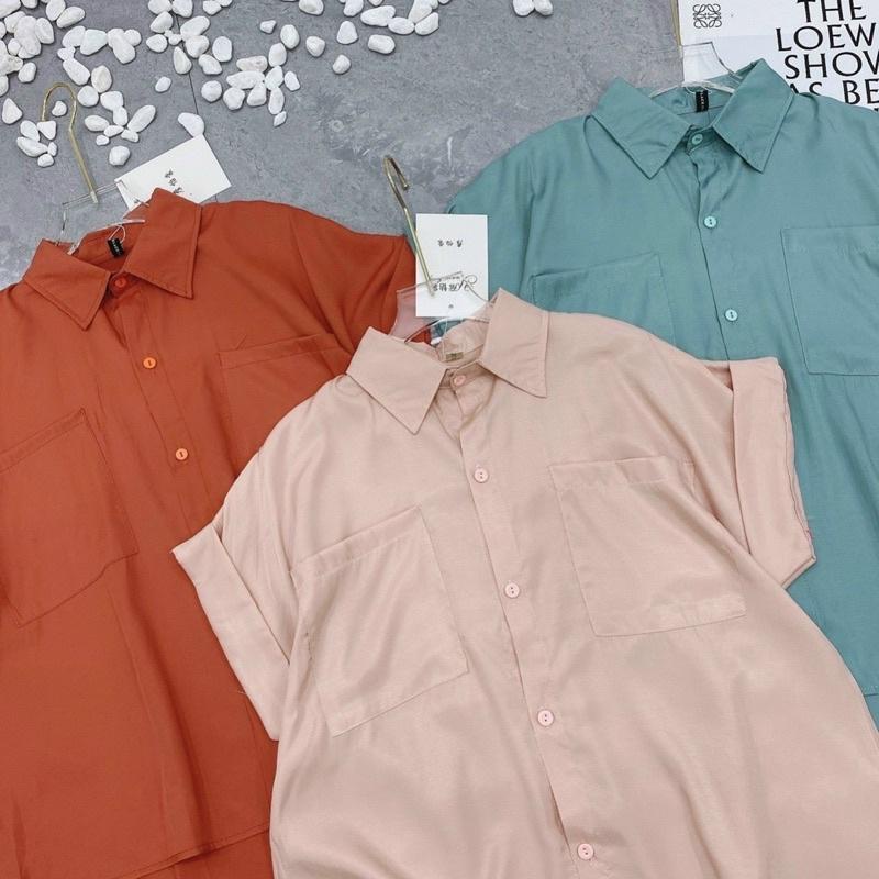 Áo sơ mi tay lật 2 túi đũi tơ