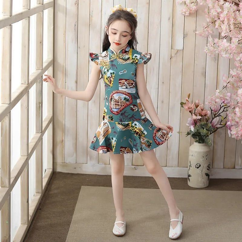 Đầm Sườn Xám Phong Cách Trung Hoa Xinh Xắn Cho Bé Gái Từ 3 Đến 4-5 - 6 Đến 7 Đến 8 Đến 9-10 Đến 11-12 Tuổi