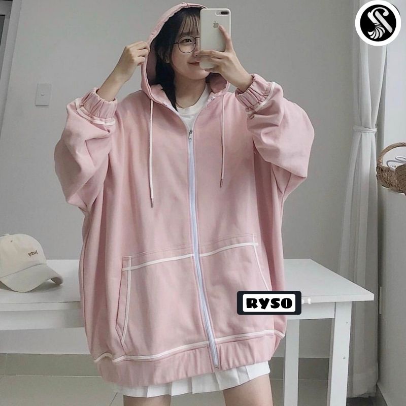 Áo khoác hoodie form rộng chạy viền tay phồng khóa kéo chất nỉ bông dày dặn cao cấp jacket mũ 2 lớp | BigBuy360 - bigbuy360.vn