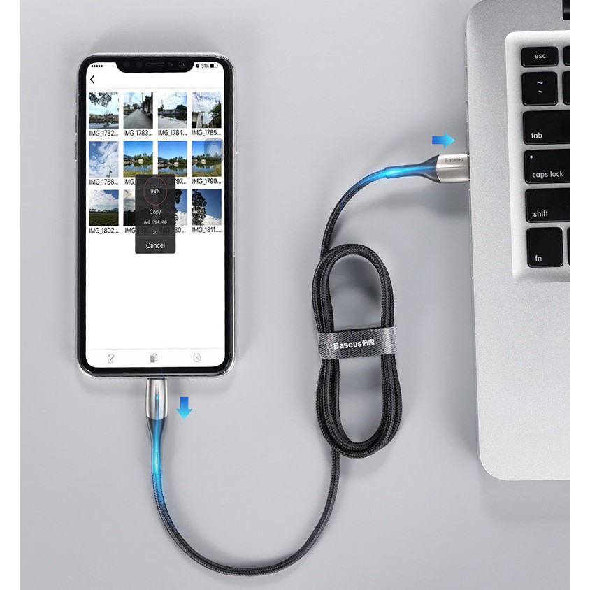 Cáp sạc và truyền dữ liệu Baseus CALSP-C09 Horizontal cổng LN dài 1M/2M max 2.4A (nhiều màu)