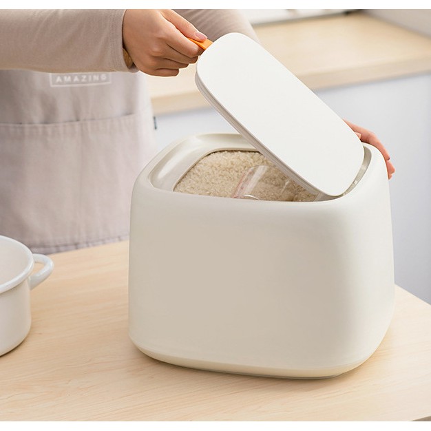 Thùng gạo nhựa vuông thông minh phong cách Bắc Âu 10kg, tặng bơ đong gạo. Thùng đựng gạo thấp, đẹp thời trang cao cấp
