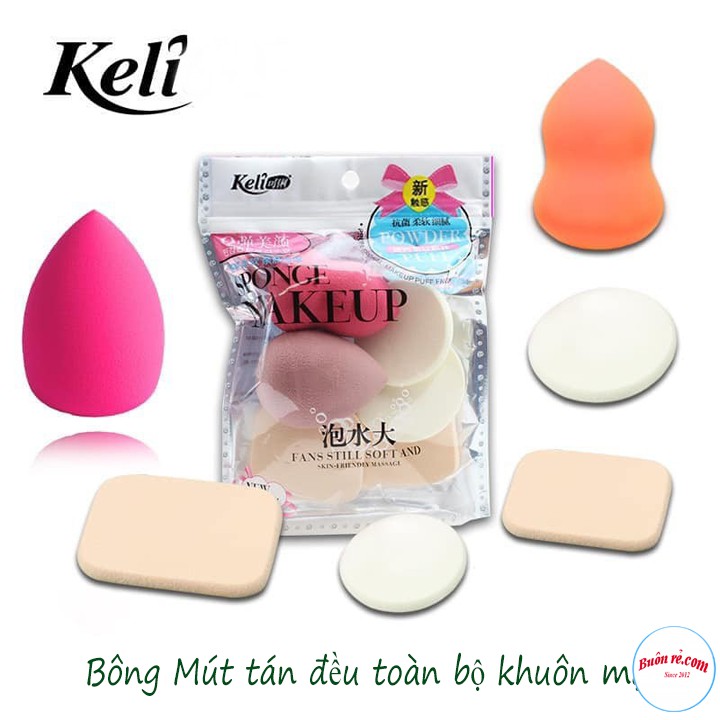 Bộ Bông Mút Trang Điểm KELI 6 Món Thiết Kế Đẹp Mắt - 00047