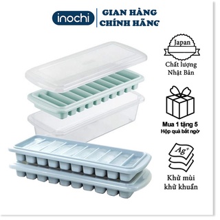 Khay đá - vỉ làm đá tủ lạnh khay 10 thanh có nắp đậy bằng nhựa nguyên sinh karu inochi Nhật Bản chính hãng cao cấp KLD01