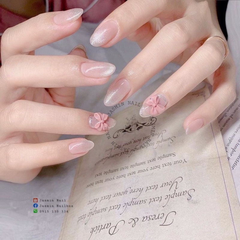 [Mã NHUQAD giảm 10% đơn 100k] Nail Box móng úp thiết kế sẵn mẫu mắt mèo charm nơ