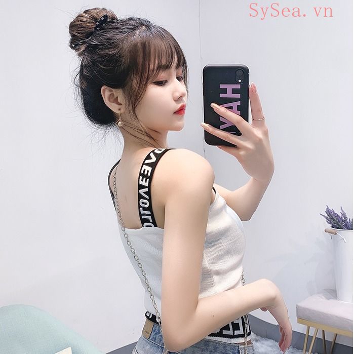 Áo kiểu hai dây in họa tiết chữ cái quyến rũ thời trang dành cho nữ