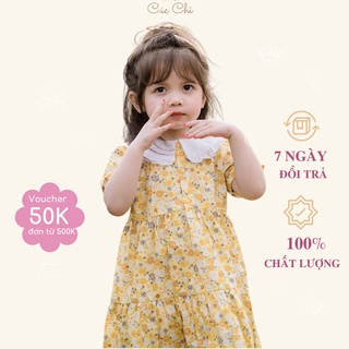 Váy hoa nhí vàng phối cổ trắng xinh xắn chất mềm và mát dễ thương cho bé gái