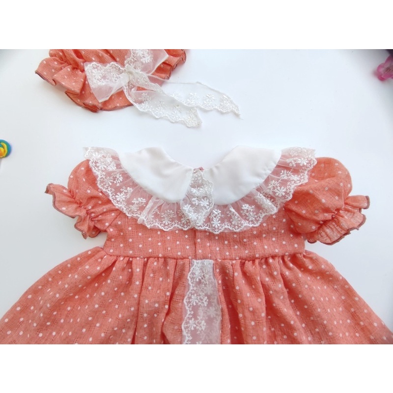 Váy Lolita Chấm Bi Cam Bé Gái Sơ Sinh Đến 12kg, Đầm Bé Gái Chất Đũi Thông Hơi Mềm Mát [A292]