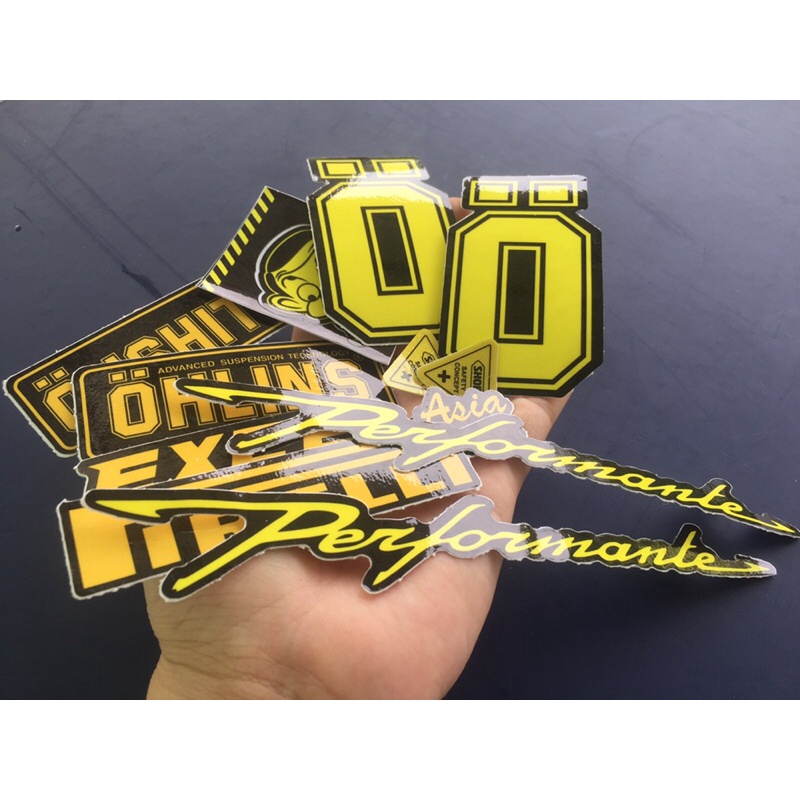 Bộ 11 logo vàng, decal dán xe máy, nón bảo hiểm... Sticker chống nước, bền màu. Hình dán