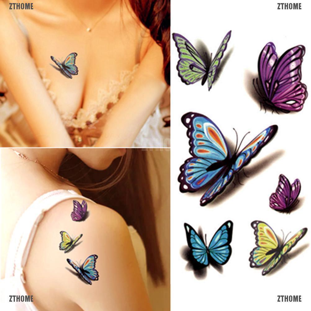 Hình Xăm Dán Tạm Thời Chống Nước Hình Bướm Nhiều Màu Sắc Gợi Cảm