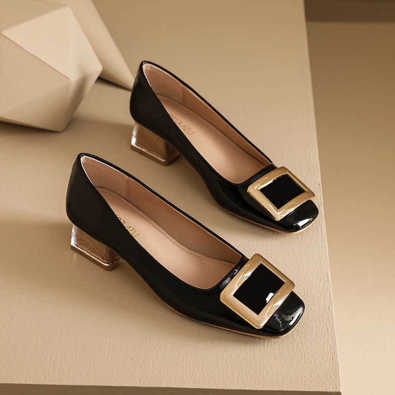 Giày Cao Gót Mũi Vuông Phong Cách Retro Hàn Quốc Size 32 33 34