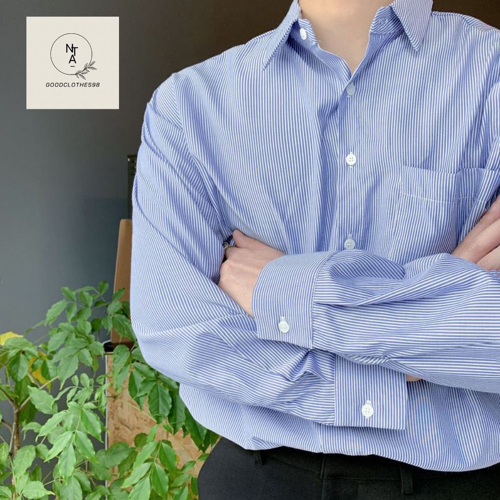 Áo sơ mi kẻ sọc xanh phong cách Hàn Quốc
