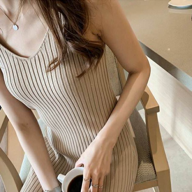 Đầm dệt kim hai dây tùy chọn màu sắc thời trang mùa hè cho nữ