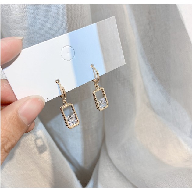 Bông tai Bạc 925 Phong Cách Hàn Quốc - HOA TAI GIỌT NƯỚC VUÔNG ( Cao Cấp )- ẢNH CHỤP THẬT