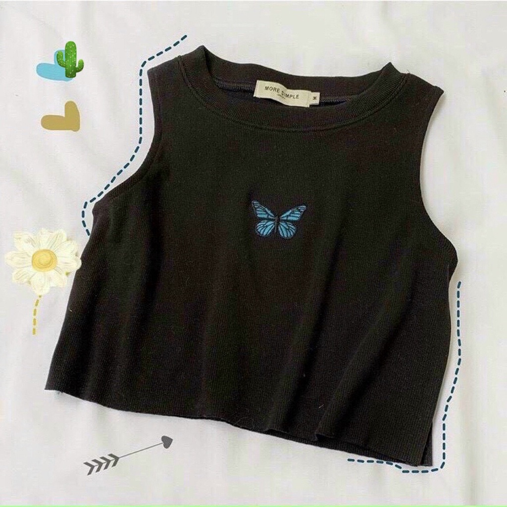 Áo croptop 3 lỗ thêu bướm thời trang dễ kết hợp chân váy quần cộc dễ thương TTPK0025