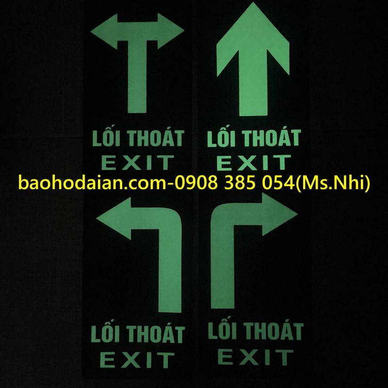 Tấm decal dán chỉ dẫn lối thoát hiểm exit dạ quang (28x16cm)