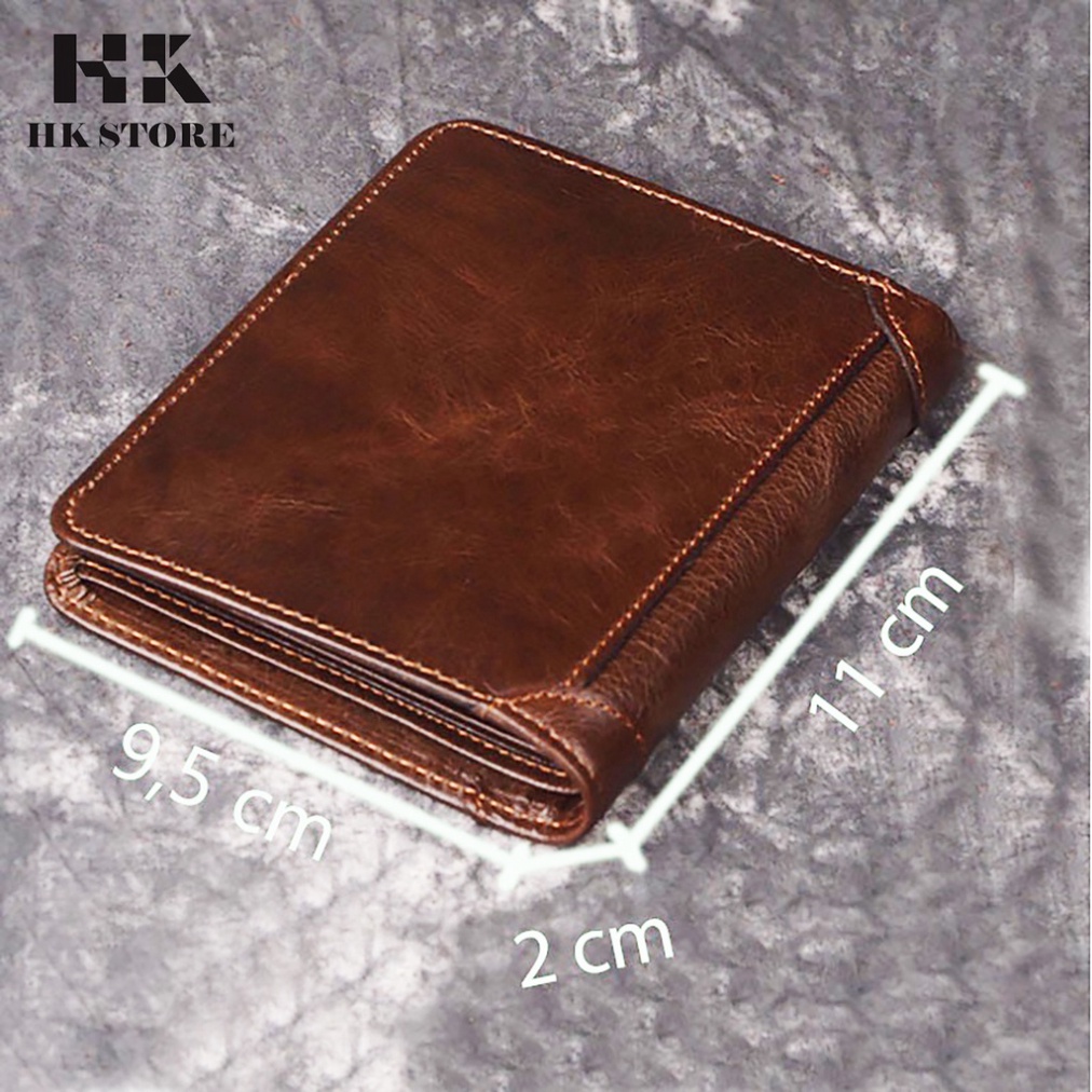 Ví nam da bò sáp 💝 HK STORE 💝 da bò thật 100% và lót da cao cấp kiểu dáng nhỏ gọn tay siêu tiện lợi phù hợp mọi lứa tu