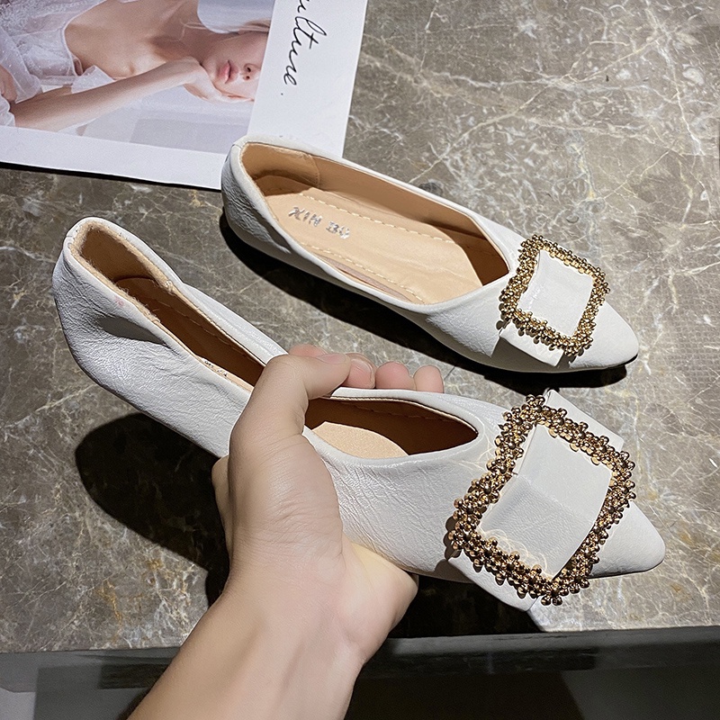 Giày Búp Bê Mũi Nhọn Đính Đá Thời Trang Nữ Tính