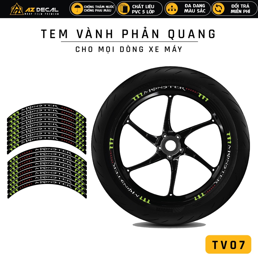 Decal Dán Mâm Monster | TV07 | Tem Dán Vành Xe Máy Phản Quang SH Air Blade Exciter 150 155 Winner 150 V1 X...