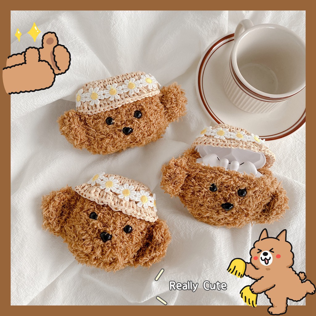 Vỏ bảo vệ hộp sạc tai nghe họa tiết cún Teddy lông xù đáng yêu cho Airpods 1 2 Pro