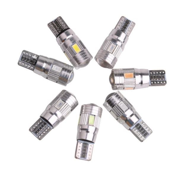 (T10-6smd-5630 thấu kính)1 bóng đèn T10 gắn demi xi nhan xe máy ô tô siếu sáng LED T10