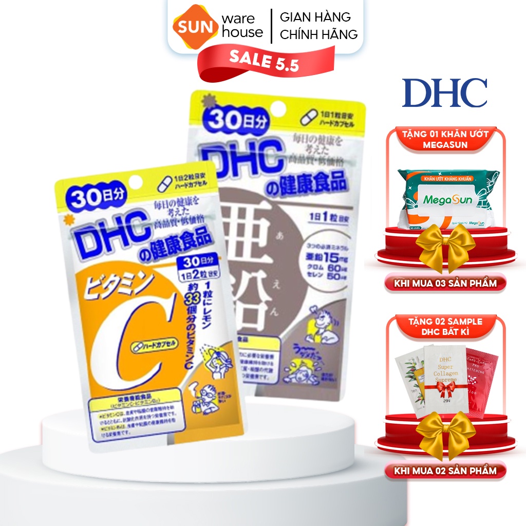 [Mã FMCGMALL -8% đơn 250k] Combo Viên Uống DHC Vitamin C Và DHC Kẽm ZinC Hỗ Trợ Tăng Đề Kháng, Làm Đẹp Da 30 Ngày Uống