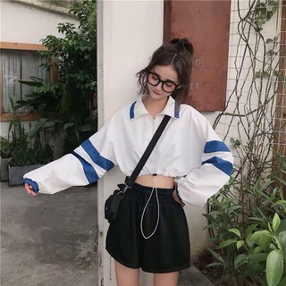 Áo croptop tay sọc rút eo