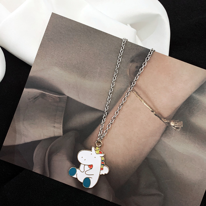 Vòng cổ thép titan không phai mặt hình ngựa một sừng dễ thương độc đáo