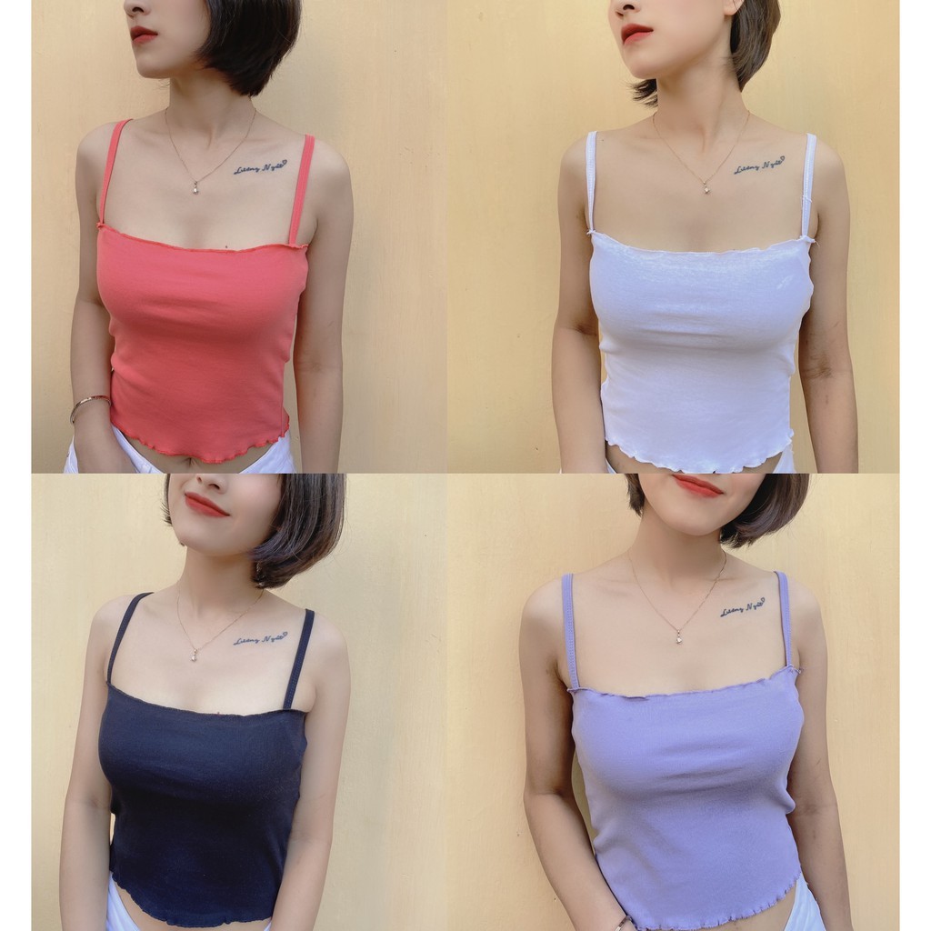 Áo Hai Dây ❤️ Áo 2 Dây Croptop Nữ ❤️ Viền Bèo Nhiều Màu Chất Thun Cotton Co Dãn Siêu Mát Cute Phô Mai Que