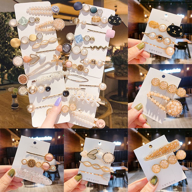 Set 2 / 3 Kẹp Tóc Đính Ngọc Trai Nhân Tạo Thời Trang Cho Nữ