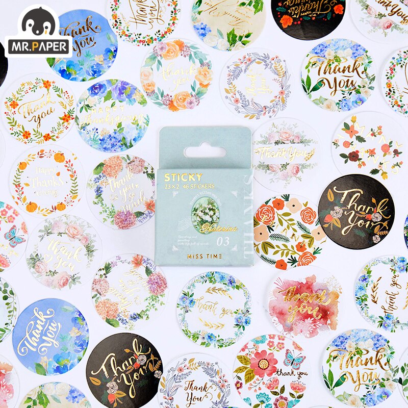 Set 46 sticker dán 8 mẫu tùy chọn trang trí DIY phong cách retro xinh xắn