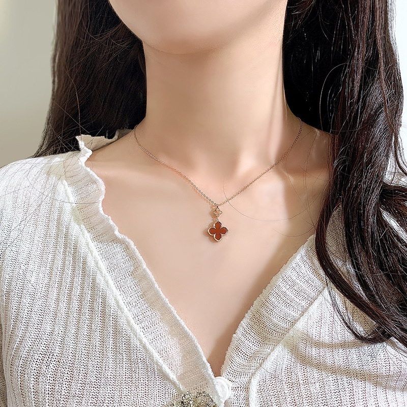 Luxury elephant Women Necklace Agate Clover Pendant Sen Department All-match Geometry Simplicity 925 Silver Necklaces for Jewelry Collection Accessories Friend Family Gift Anniversary Birthday