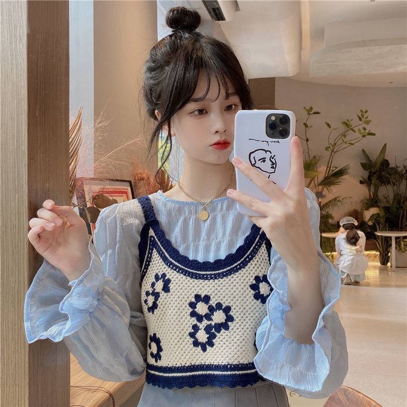 Áo 2 dây len thêu hoa cúc 3 màu cho nữ